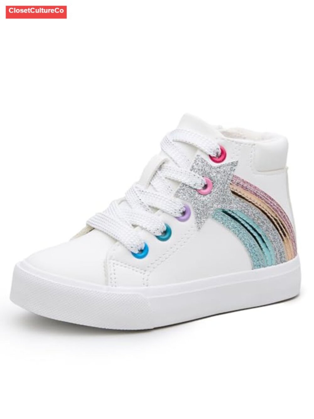 Girls Glitter High-Top Canvas Sneakers Hook and Loop Zip